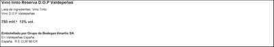 Vino tinto DO Valdepe&ntilde;as Pata Negra reserva