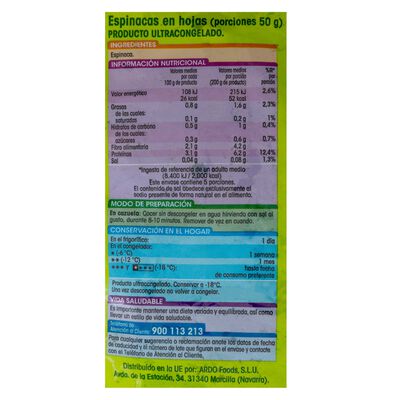 Espinacas en hoja Alipende 1kg en porciones