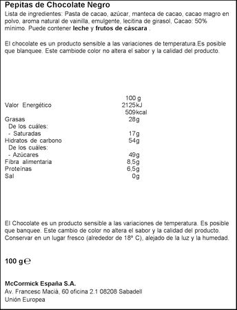 Maxi Pepitas de chocolate negro Vahiné Doy Pack 100g