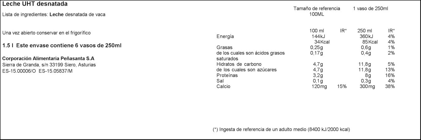Leche Asturiana 1,5l desnatada