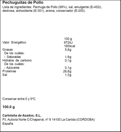 Pechuguita pollo asada La Carlote&ntilde;a 100g