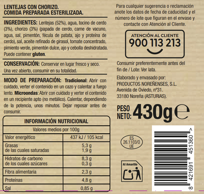 Lentejas Alipende 430g con chorizo