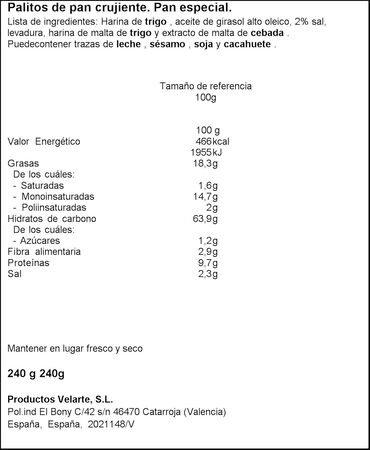 Palitos de pan saladitos Velarte 240g