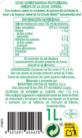 Leche fresca Alipende 1,5l semidesnatada