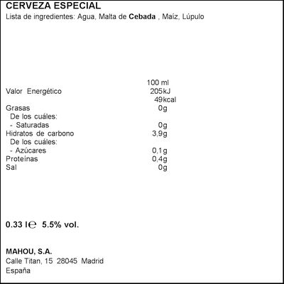 Cerveza sin gluten Mahou 5 estrellas lata 33cl