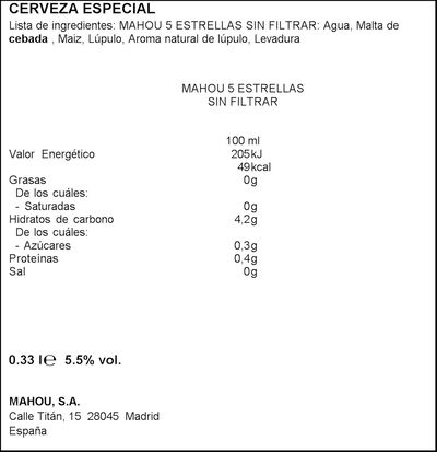 Cerveza sin filtrar Mahou 5 estrellas lata 33cl