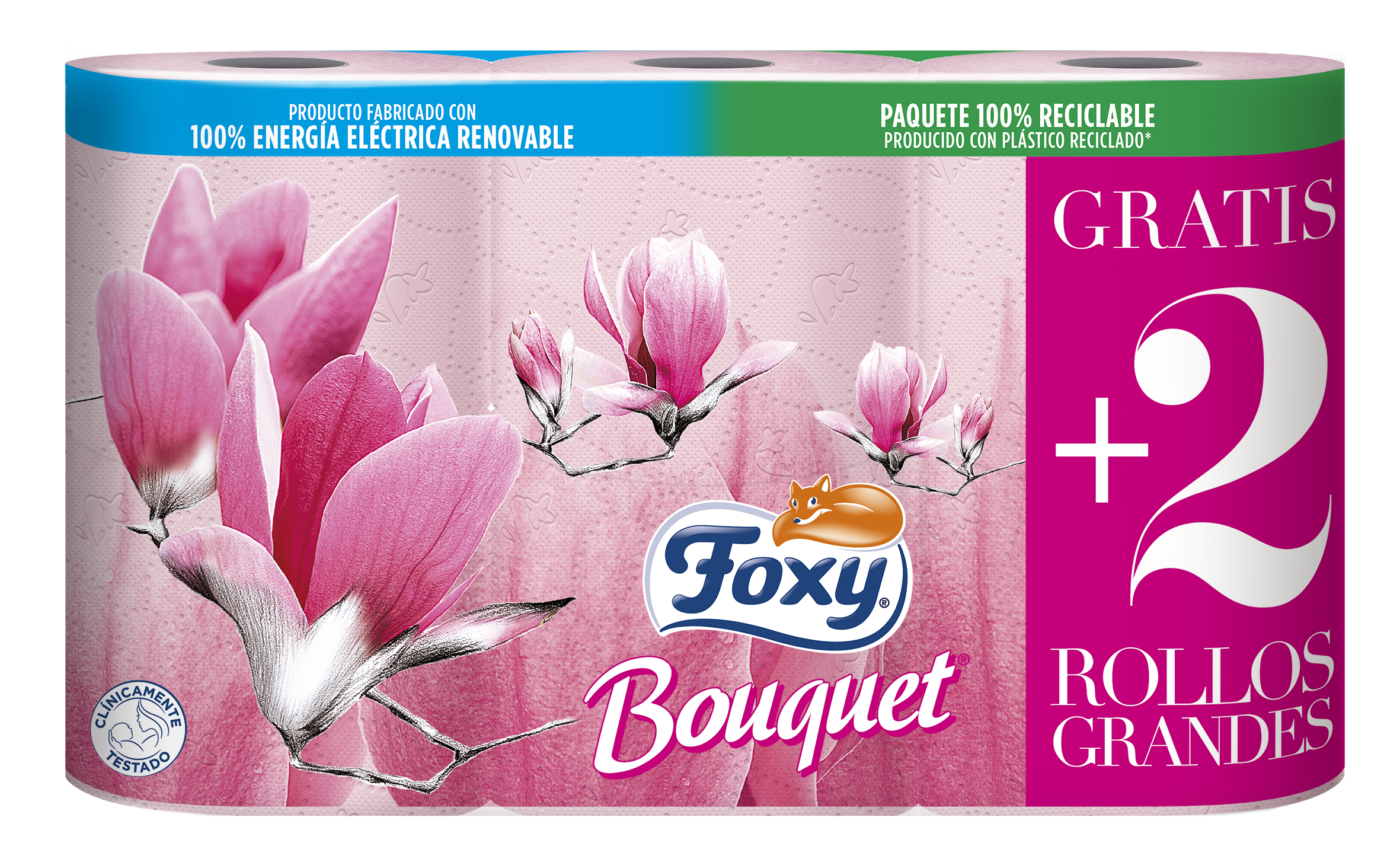 Papel higienico Foxy 4 unidades bouquet + 2 rollos grandes