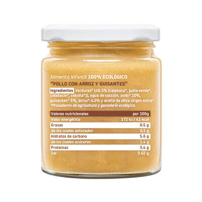 Alimento infantil ecol&oacute;gico con pollo arroz y guisantes Smileat 230 g