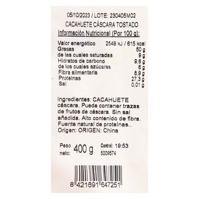Cacahuete con c&aacute;scara tostado Alipende 400g