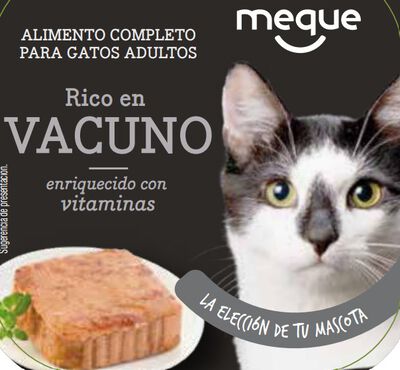 Comida h&uacute;meda gato Meque tarrina rico en vacuno 100g
