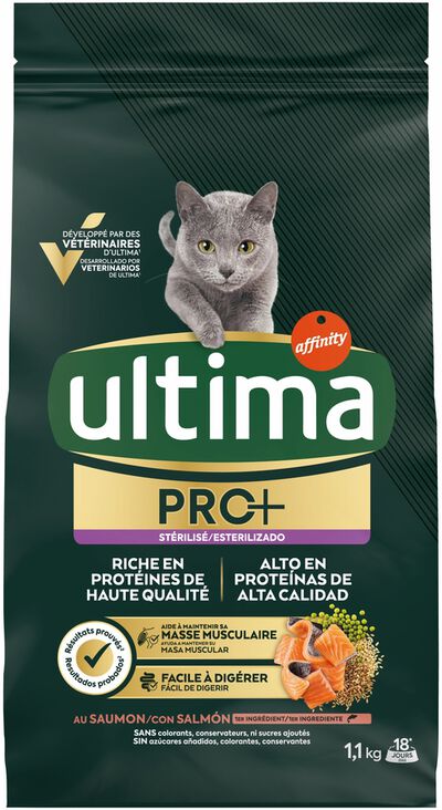 Alimento para gatos Ultima PRO+ esterilizado salm&oacute;n 1,1Kg