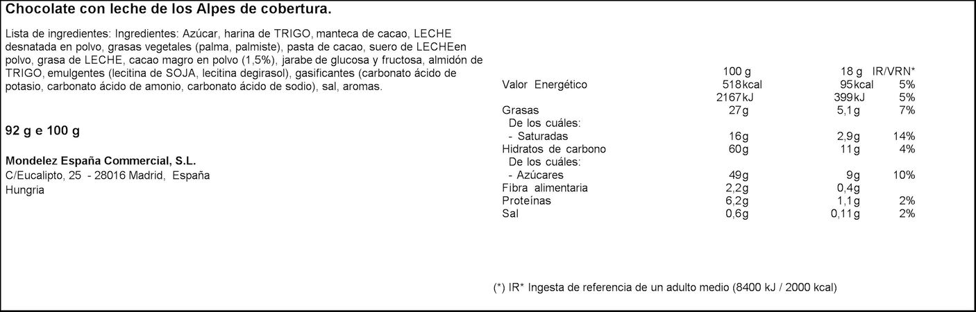 Chocolate con leche Milka sandwich 92g con oreo