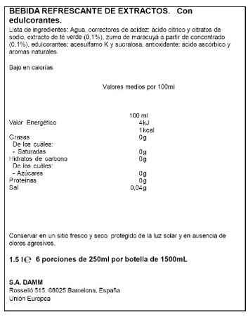 Refresco de t&eacute; sin az&uacute;car sabor maracuy&aacute; Nestea 1,5l
