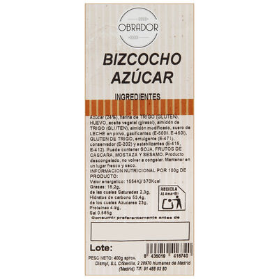 Bizcocho Obrador 400g Azucar