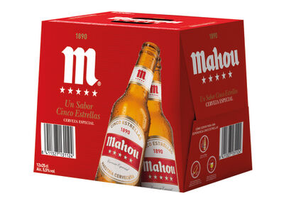 Cerveza rubia especial Mahou 5 Estrellas pack 12 botellas 25cl