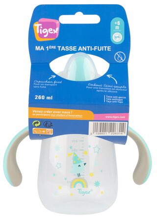 Taza para bebé Tigex 260ml antifugas de punta blanda