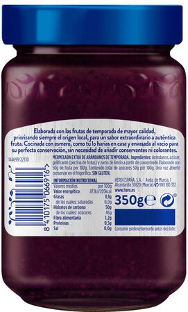 Mermelada temporada de ar&aacute;ndanos de Andaluc&iacute;a Hero 350g