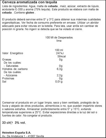 Cerveza rubia Desperados Lima botella 33cl