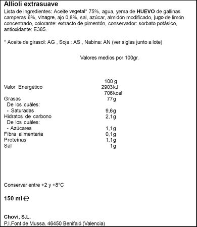 Salsa ali-oli extrasuave Chovi 150ml