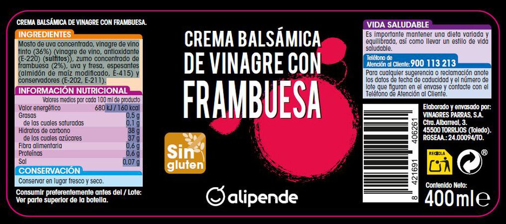 Crema balsámica de vinagre con frambuesa Alipende 400ml
