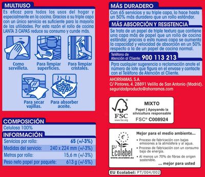 Papel de cocina Lanta pack-3 super absorbente