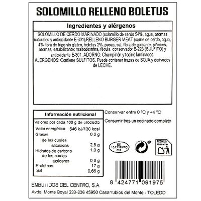 Relleno de solomillo de cerdo con boletus Emcesa 780g