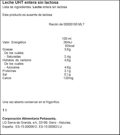 Leche sin lactosa Asturiana 1l entera