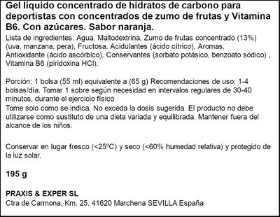 Gel l&iacute;quido energ&eacute;tico sabor naranja Vitaldin 165ml