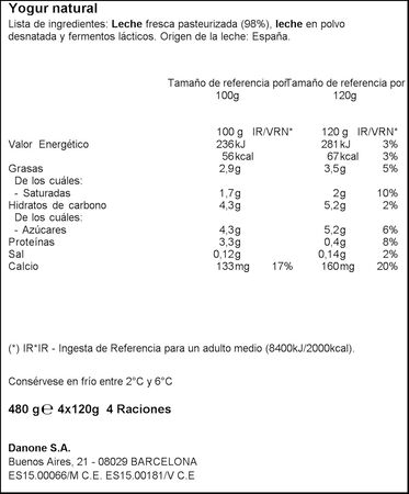 Yogur natural Danone pack 4