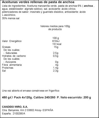 Aceitunas ligeras rellenas Serpis pack 3