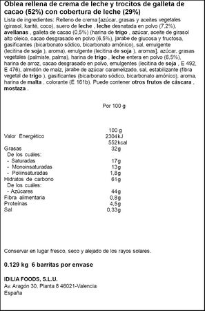 Barritas de Cookies & Cream Nocilla 129g 6unidades