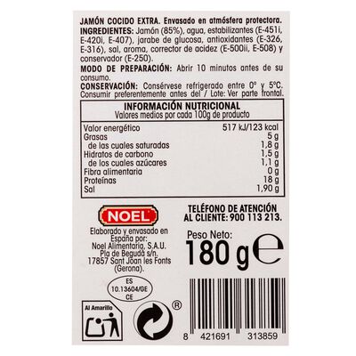 Jam&oacute;n cocido en lonchas calidad extra Alipende 180g