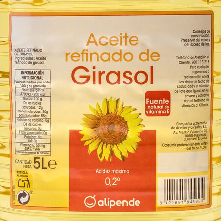 Aceite de girasol Alipende garrafa 5l (acidez máxima 0,2º)