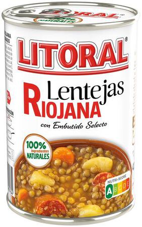 Lenteja riojana Litoral 425g con ingredientes naturales