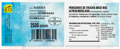 Trucha arco iris sin piel porci&oacute;n 250g