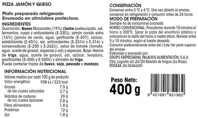 Pizza Alipende 400g jam&oacute;n y queso