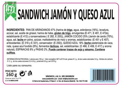 Sandwich gourmet de jamón y queso azul LM 160g