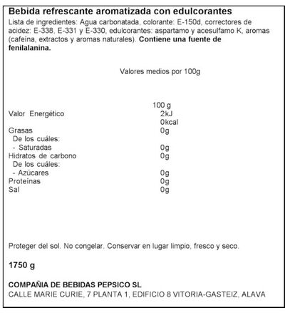 Refresco Cola Zero Pepsi 1,75L