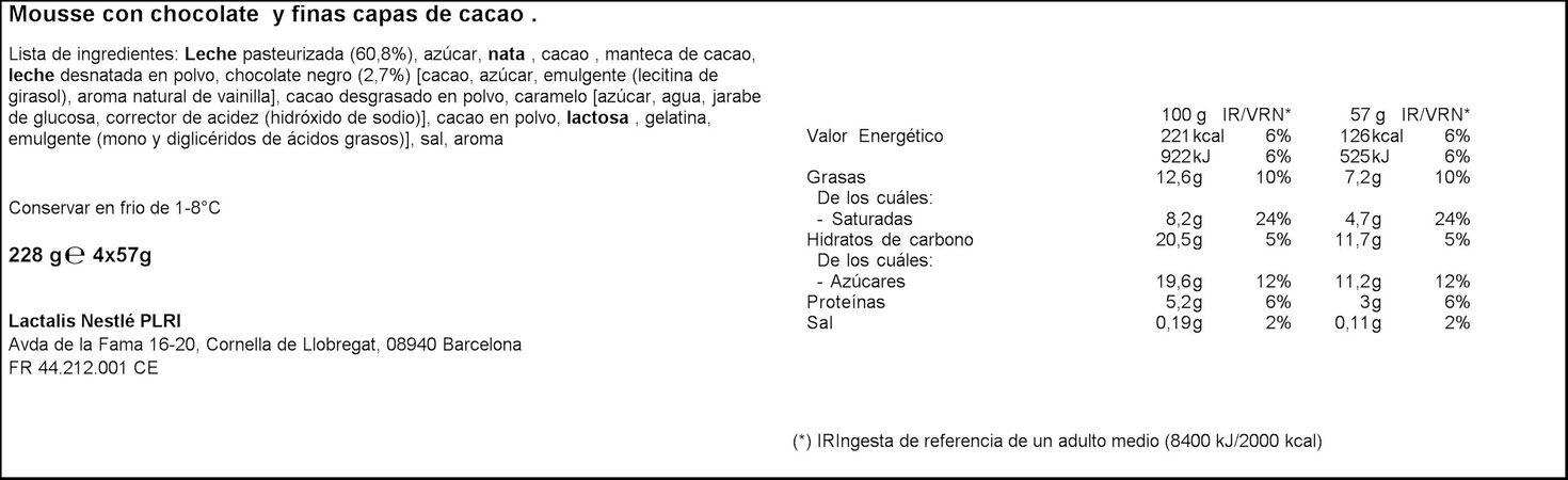 Mousse Nestlé gold pack 4 láminas chocolate