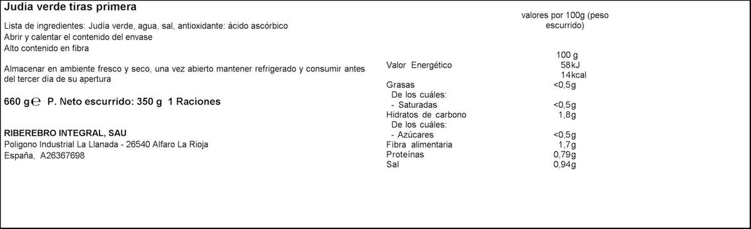 Judías verdes cortadas en tiras Gutarra 350g