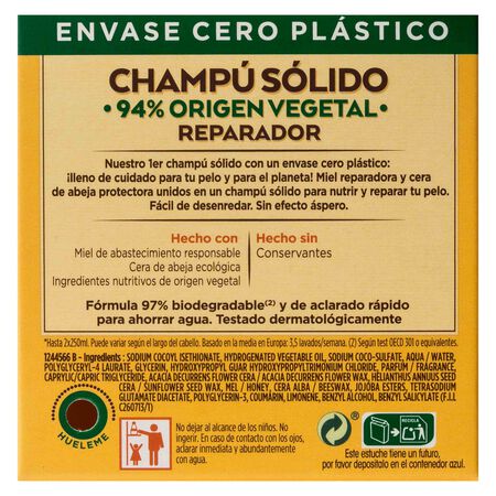 Champú sólido reparador Garnier Original Remedies 60g Miel