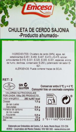 Chuleta de sajonia Emcesa 480g aproximadamente