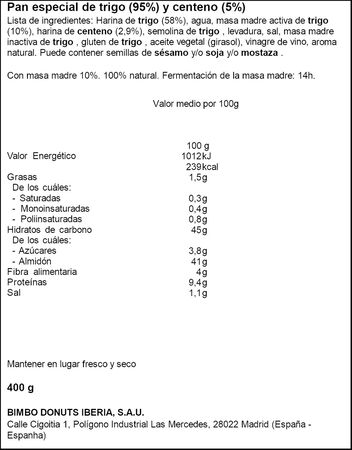 Hogaza de pan The Rustik Bakery 400g
