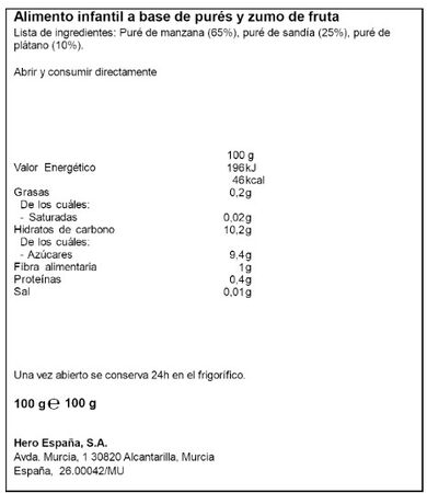 Alimentaci&oacute;n infantil Pouch Hero 100g Sand&iacute;a/Pl&aacute;tano