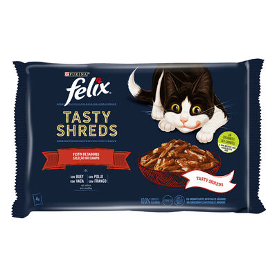 Tasty Shreds Félix Fantastic Festín de sabores de carnes en gelatina surtido sobres 4x85g