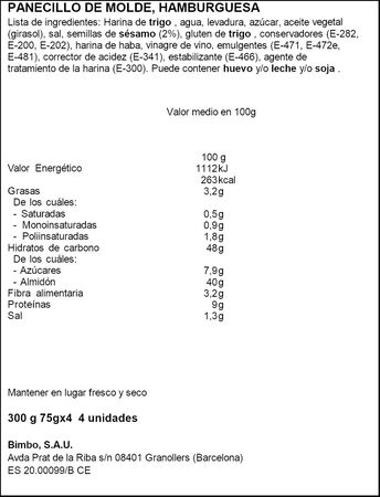 Pan maxi burger Bimbo 4 uds