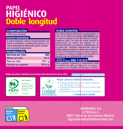 Papel higi&eacute;nico ecol&oacute;gico Lanta 6 rollos doble rollo
