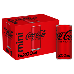 Refresco cola Coca-Cola mini lata 20cl pack 6 zero azúcar