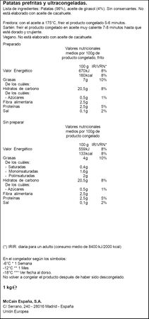Patatas fritas McCain 1kg Tradition
