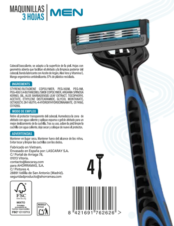 Maquina Desechable Hombre 3H Bodyplus 4 Unidades
